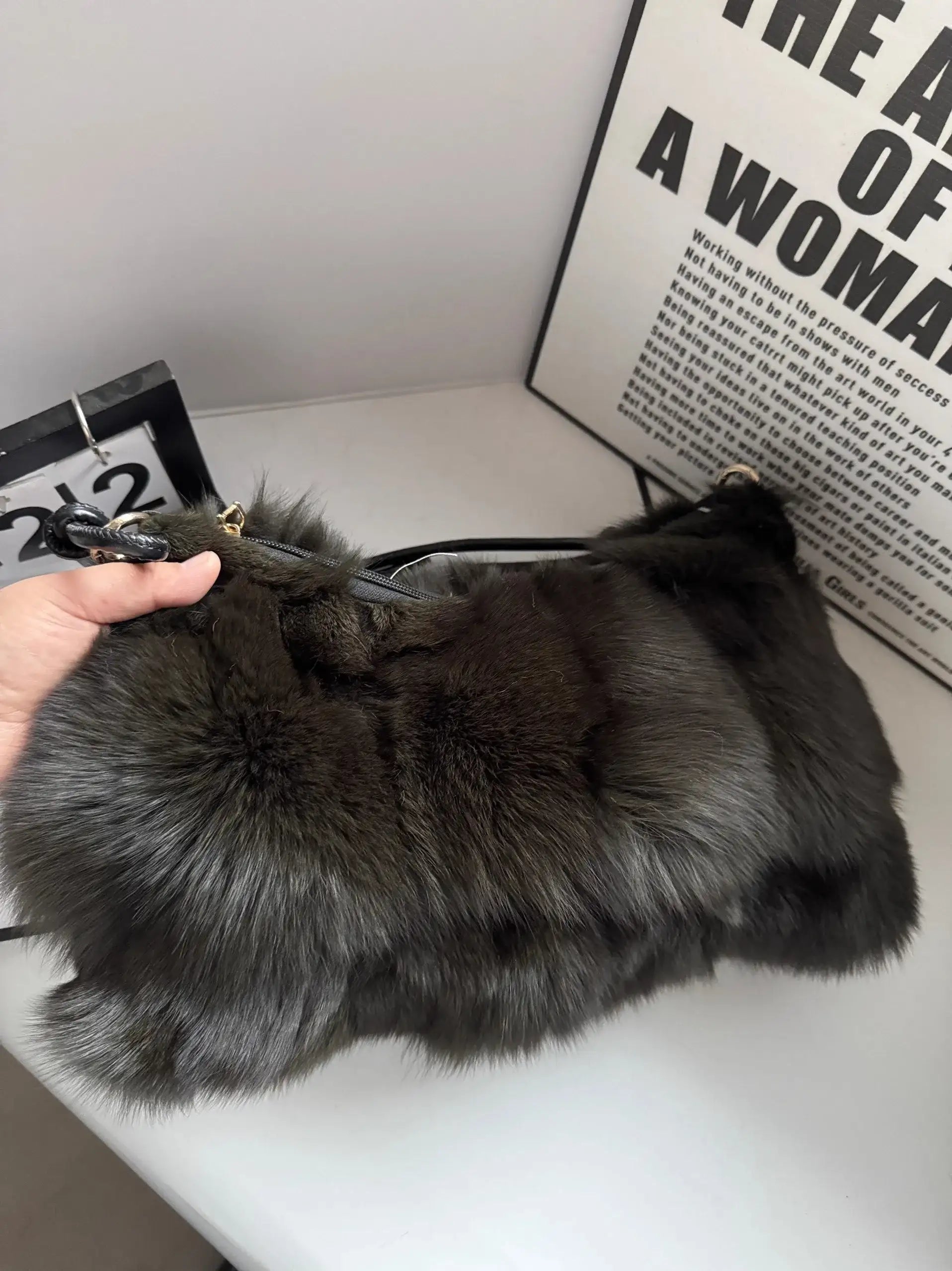 Winter Fox Fur Bag Real Silver Fox Fur Shoulder Bag Elite