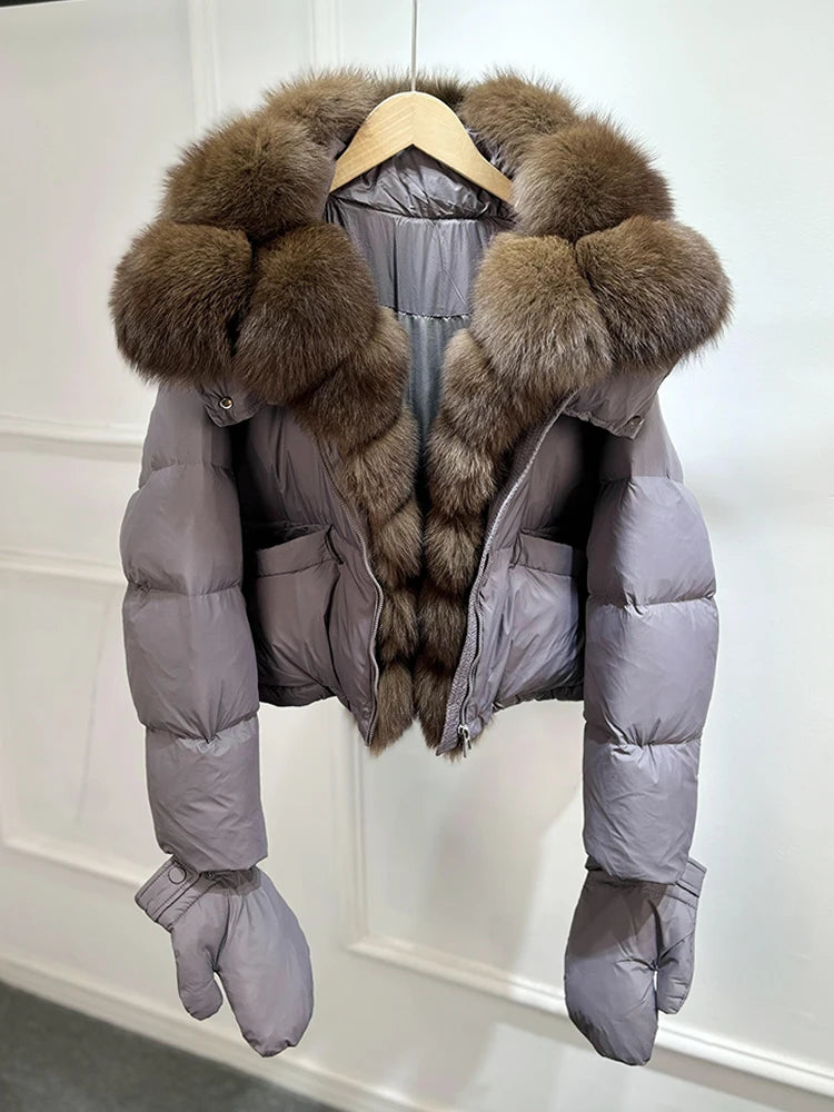 Jenny Luxury Down Jacket in Genuine Natural Fox Fur and White Duck Down