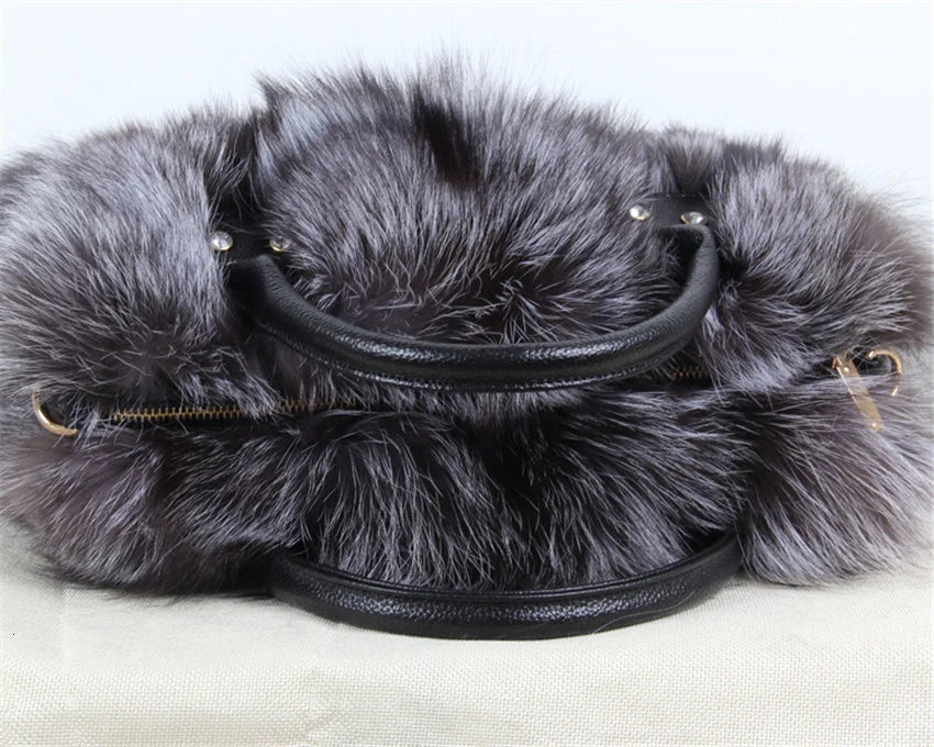 Real Fox Fur Tote Bag Designer Luxe Collection Exclusive