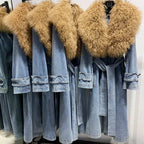 Amelia Sheep Fur Collar Denim Trench - La Vita Rosa