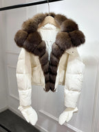 Jenny Luxury Down Jacket in Genuine Natural Fox Fur and White Duck Down