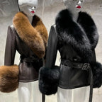 Jackie Vivienne Fox Fur Collar with Sheepskin Leather Coat