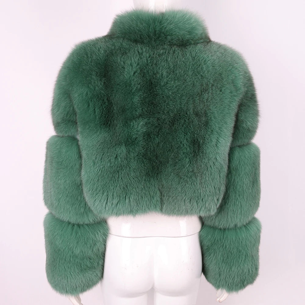 Brie Royale High Collar Fox Fur Cropped Coat