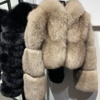 Brie Royale High Collar Fox Fur Cropped Coat