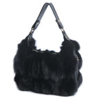 Real Silver Fox Fur Handbag Premium Leather Tote Exclusive