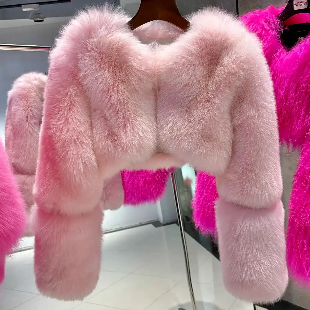 Serena Glow Cropped Fox Fur Coat