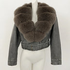 Harper Glamorous Leather Jacket with Fox Fur Collar