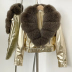 Harper Glamorous Leather Jacket with Fox Fur Collar
