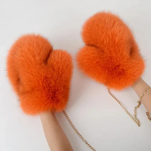 Fluffy fox fur gloves