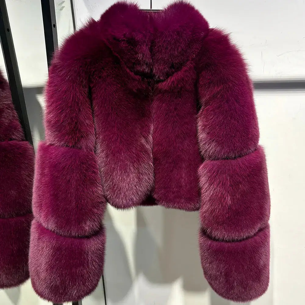 Brie Royale High Collar Fox Fur Cropped Coat
