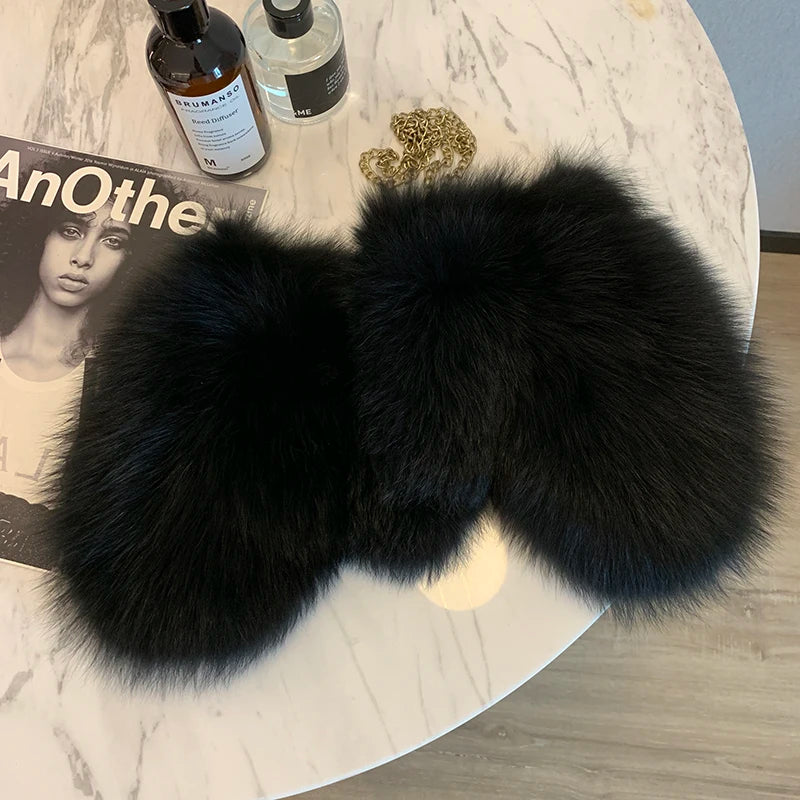 Fluffy fox fur gloves