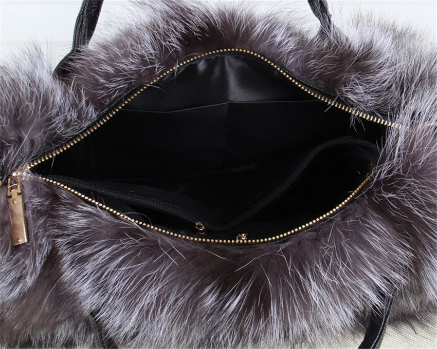 Real Fox Fur Tote Bag Designer Luxe Collection Exclusive