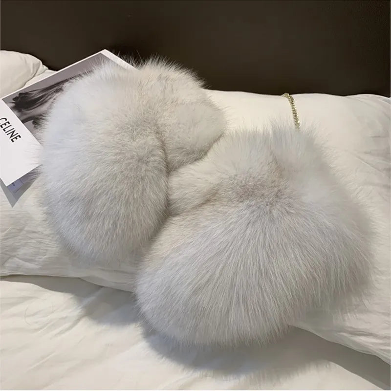 Fluffy fox fur gloves