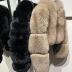 Brie Royale High Collar Fox Fur Cropped Coat