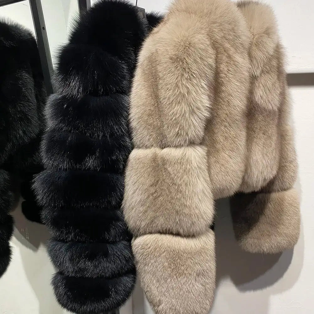 Brie Royale High Collar Fox Fur Cropped Coat