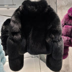 Brie Royale High Collar Fox Fur Cropped Coat
