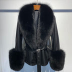 Jackie Vivienne Fox Fur Collar with Sheepskin Leather Coat