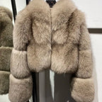 Brie Royale High Collar Fox Fur Cropped Coat