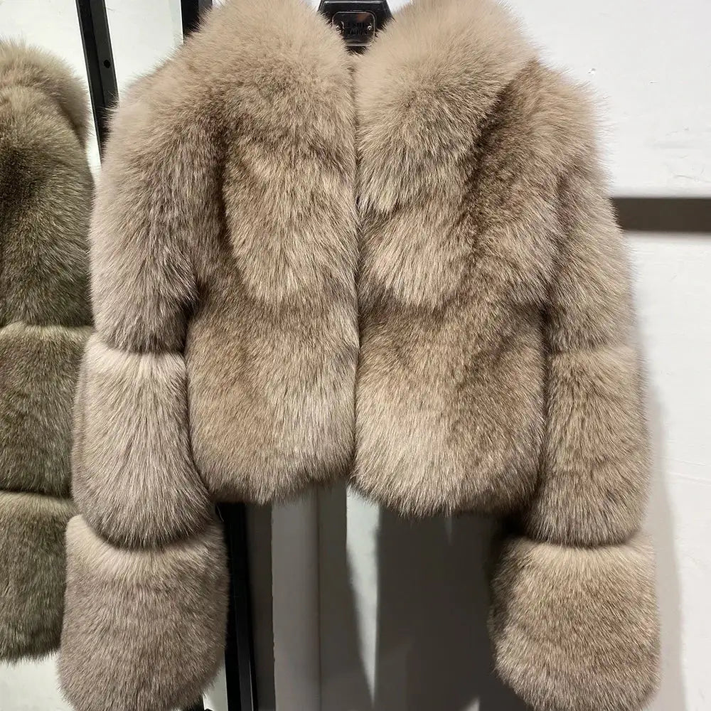 Brie Royale High Collar Fox Fur Cropped Coat