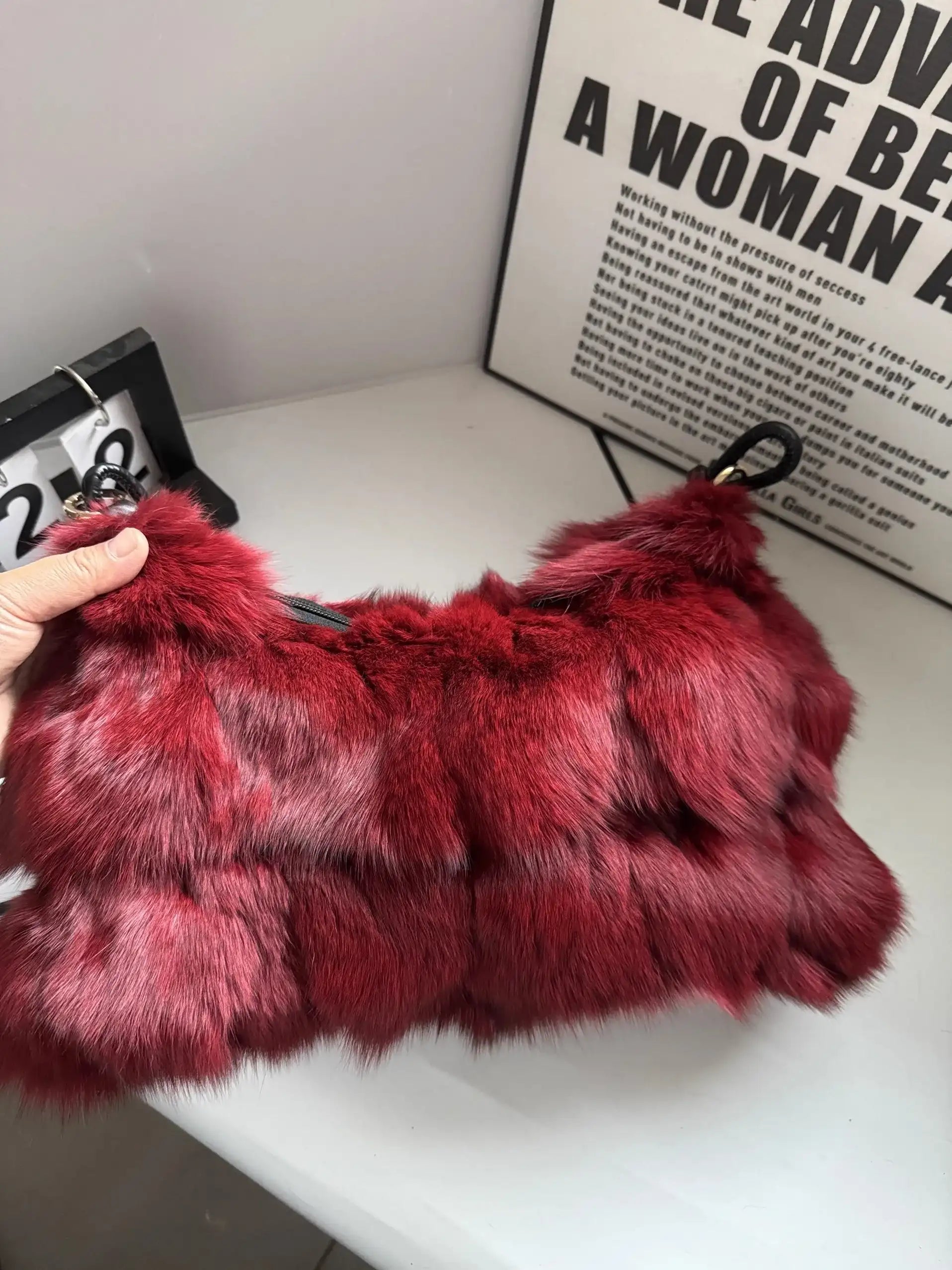 Winter Fox Fur Shoulder Bag Real Silver Fox Fur Exclusive