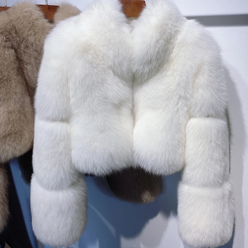 Brie Royale High Collar Fox Fur Cropped Coat