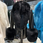 Jackie Vivienne Fox Fur Collar with Sheepskin Leather Coat