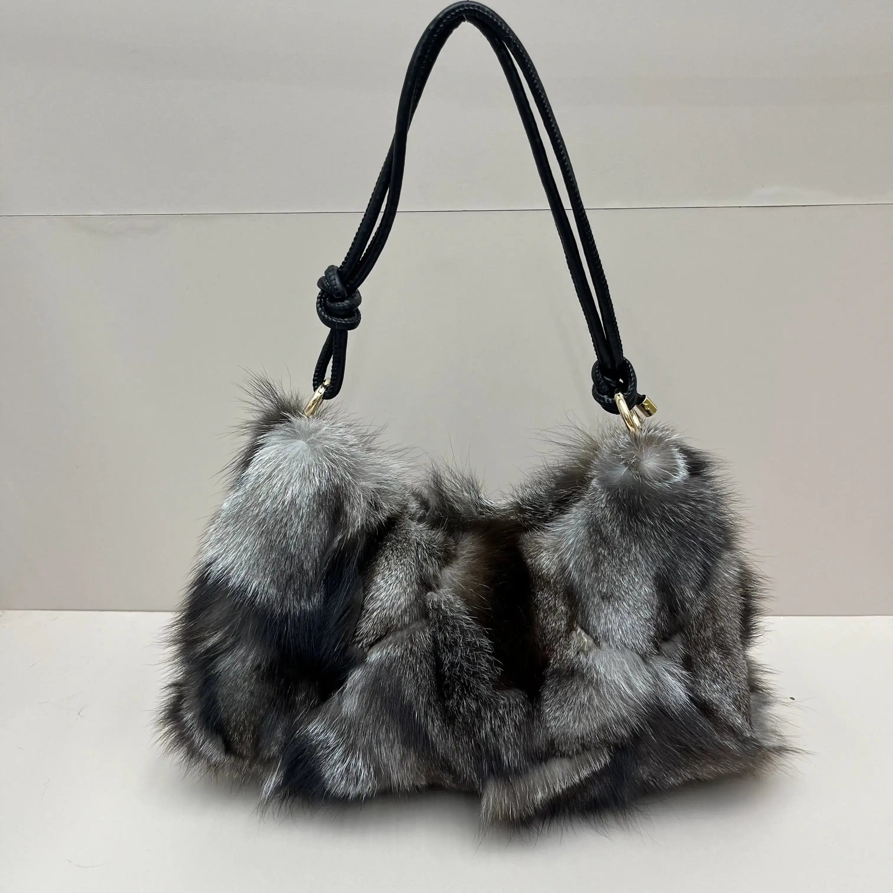 Winter Fox Shoulder Bag Real Silver Fox Fur Exclusive
