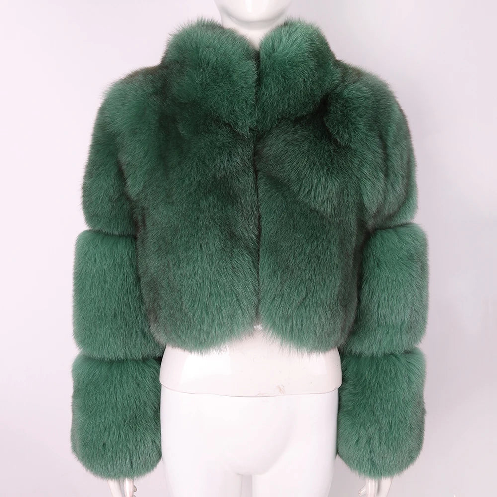 Brie Royale High Collar Fox Fur Cropped Coat