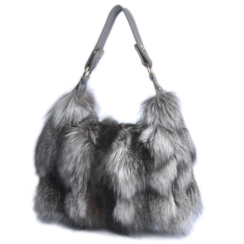 Winter Real Fox Fur Handbag Elite Designer Tote Luxe