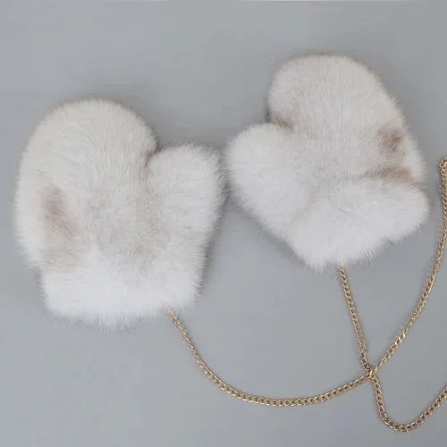 Fluffy fox fur gloves