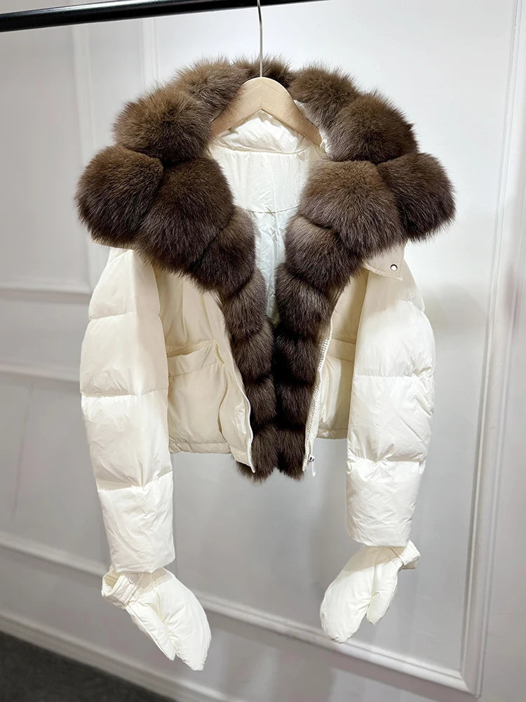 Jenny Luxury Down Jacket in Genuine Natural Fox Fur and White Duck Down