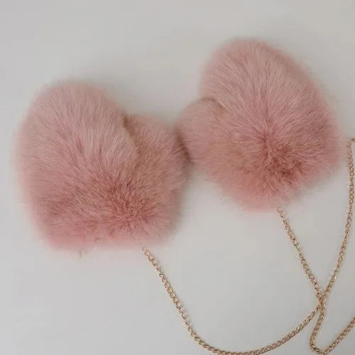 Fluffy fox fur gloves