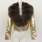 Harper Glamorous Leather Jacket with Fox Fur Collar