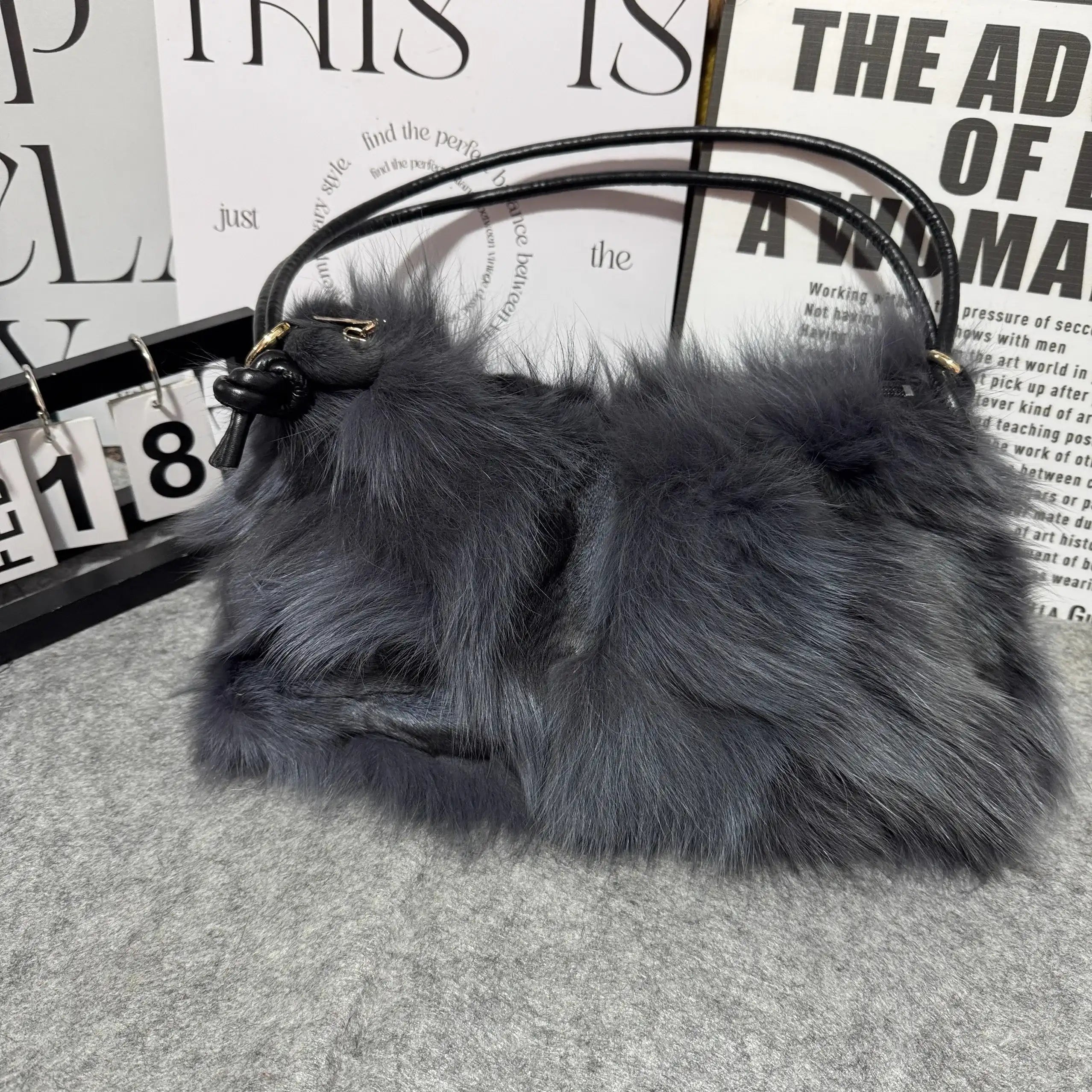 Winter Fox Fur Shoulder Bag Real Silver Fox Fur Exclusive