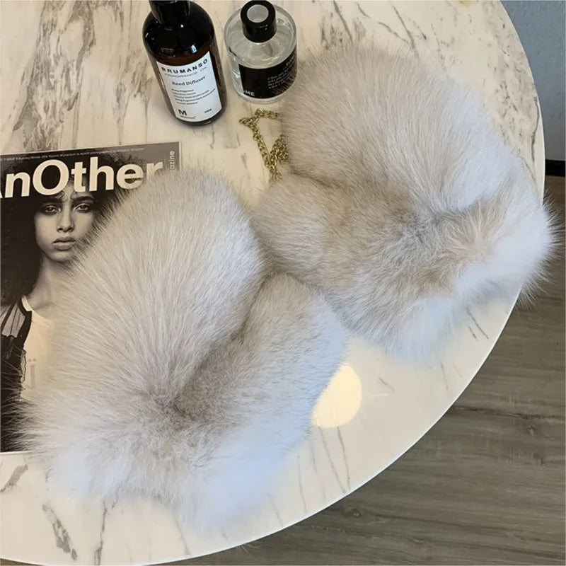Fluffy fox fur gloves