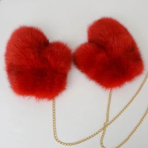 Fluffy fox fur gloves