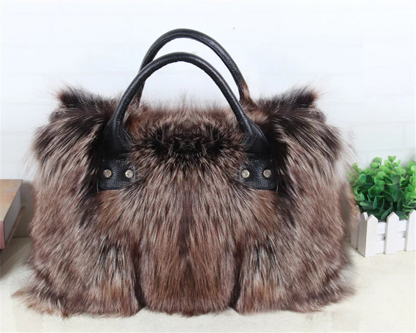 Fox Fur Luxury Tote Bag Exclusive Designer Handbag