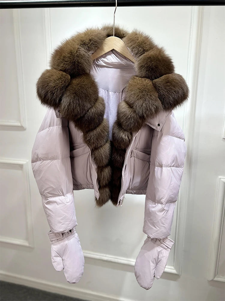 Jenny Luxury Down Jacket in Genuine Natural Fox Fur and White Duck Down