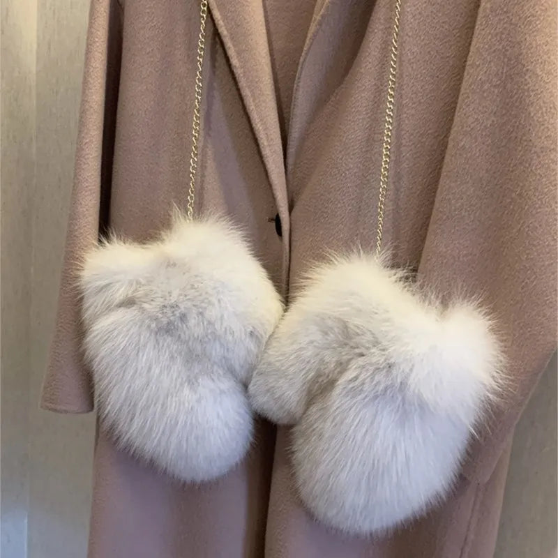 Fluffy fox fur gloves
