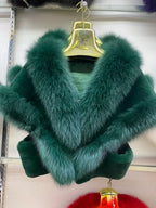 Structured Fox Fur Trimmed Rex Rabbit Poncho – Shorter, Cozy & Stylish