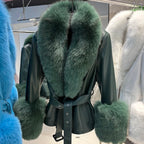 Jackie Vivienne Fox Fur Collar with Sheepskin Leather Coat