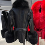 Jackie Vivienne Fox Fur Collar with Sheepskin Leather Coat