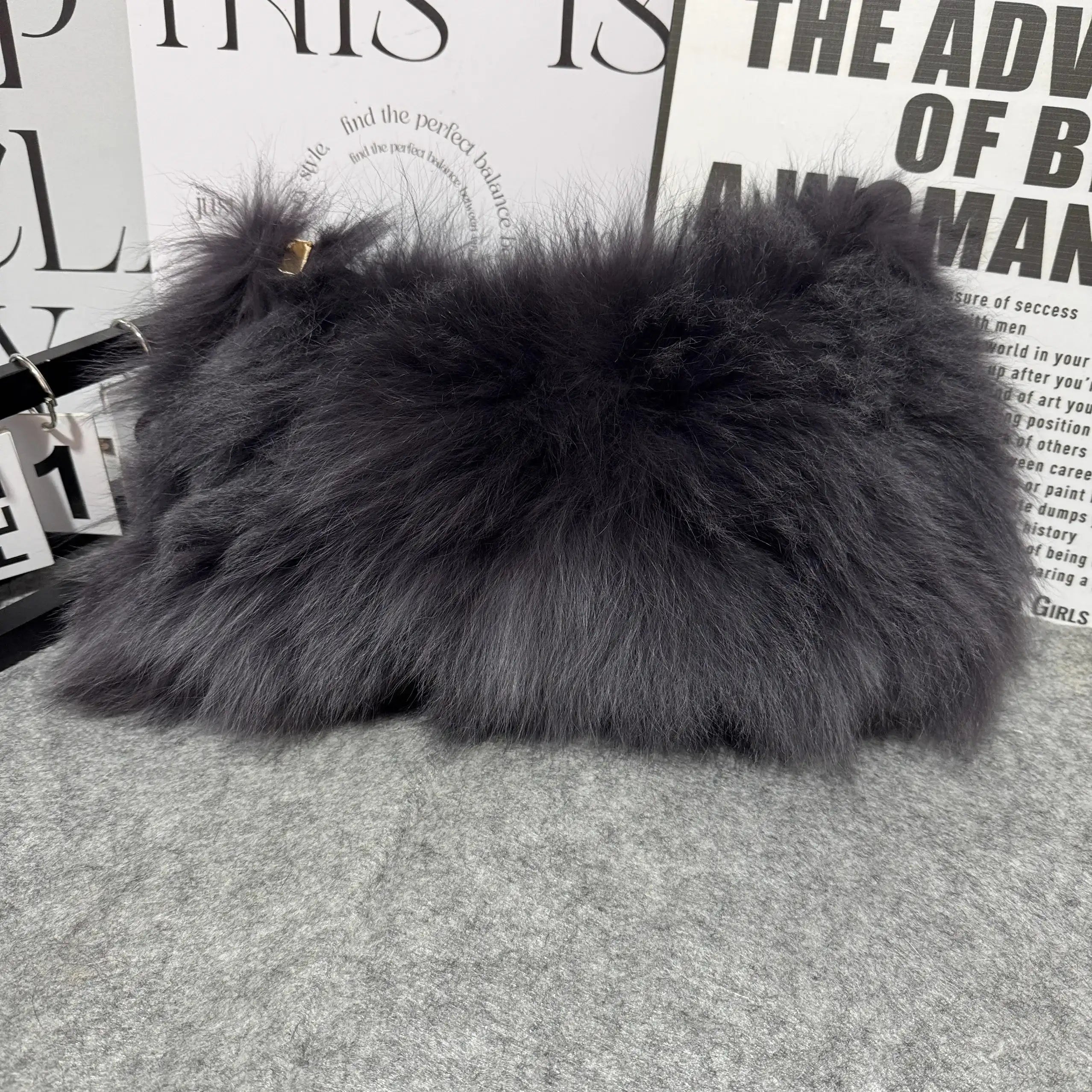 Winter Fox Fur Shoulder Bag Real Silver Fox Fur Exclusive