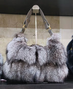 Real Fox Fur Handbag With Leather Trim Winter Collection