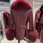 Jackie Vivienne Fox Fur Collar with Sheepskin Leather Coat
