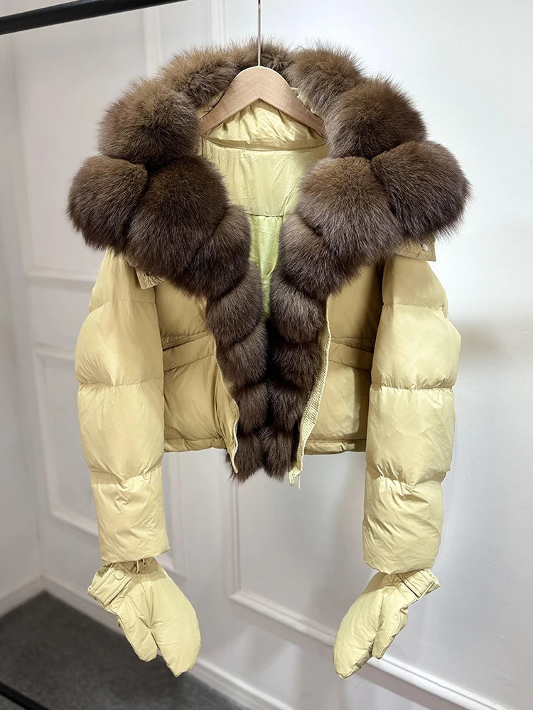 Jenny Luxury Down Jacket in Genuine Natural Fox Fur and White Duck Down