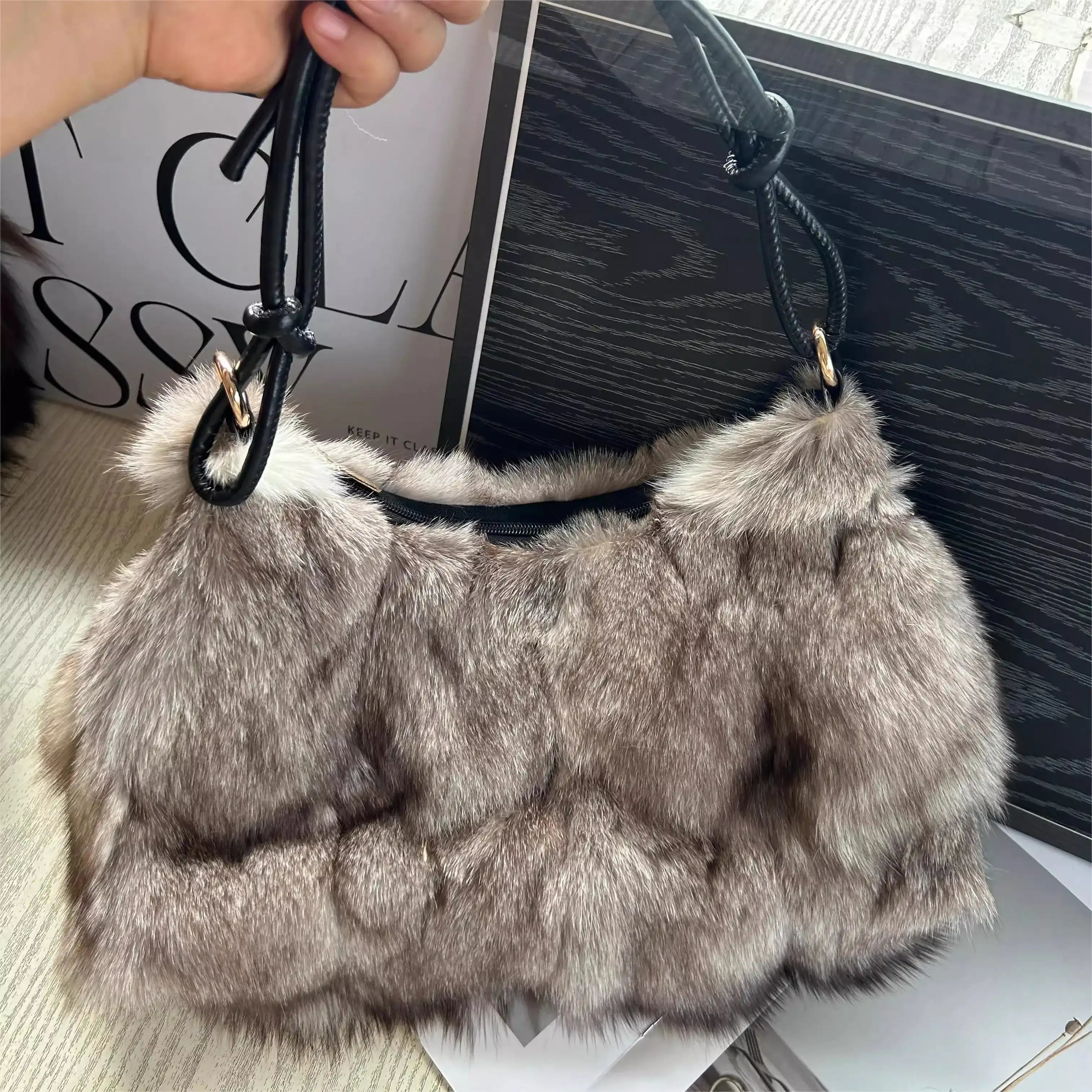 Winter Fox Fur Bag Real Silver Fox Fur Handbag Exclusive