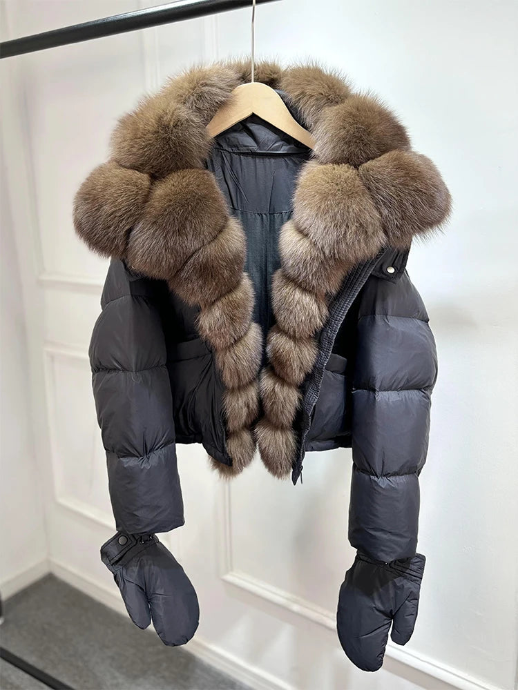 Jenny Luxury Down Jacket in Genuine Natural Fox Fur and White Duck Down