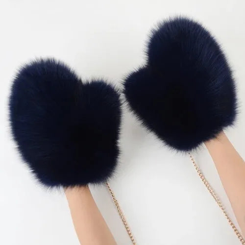 Fluffy fox fur gloves