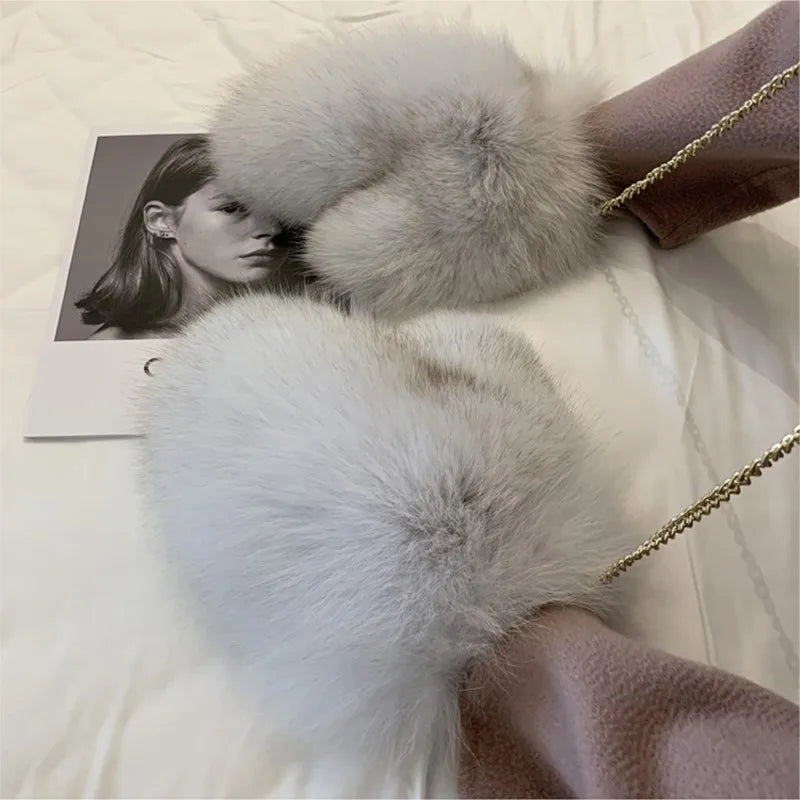 Fluffy fox fur gloves